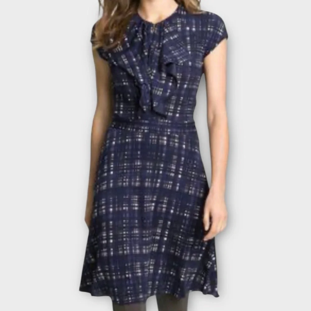 Tory Burch Women’s Clementine Dress XS Plaid Ruffle Designer Luxury Feminine